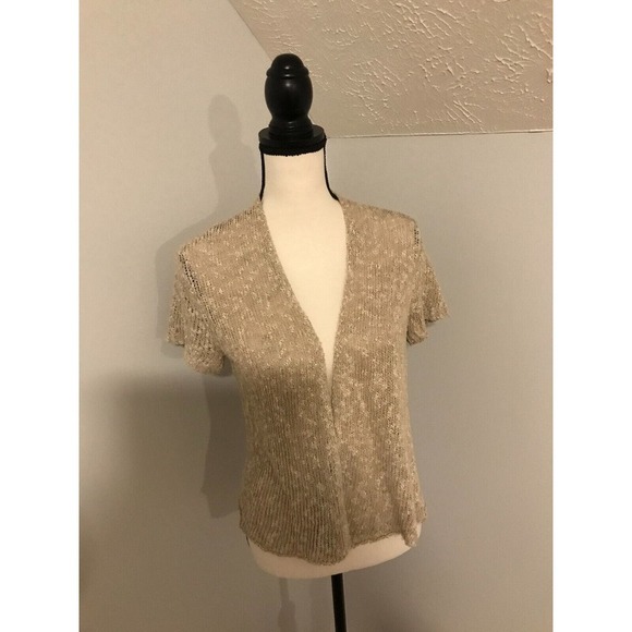 Eileen Fisher Sweaters - Eileen Fisher Women's Beige/Oatmeal Short-Sleeve Open Knit Cardigan - EXSM